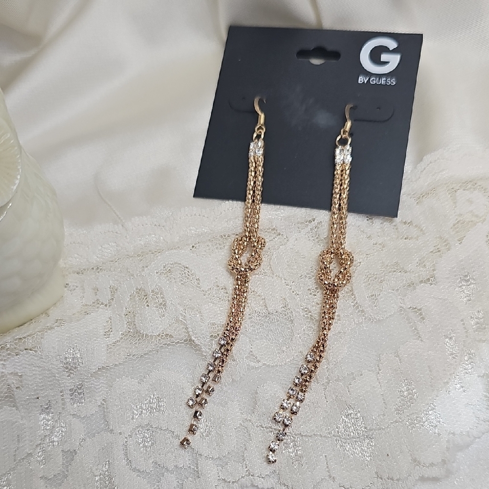 Guess Goldtone Chain Dangle Earrings